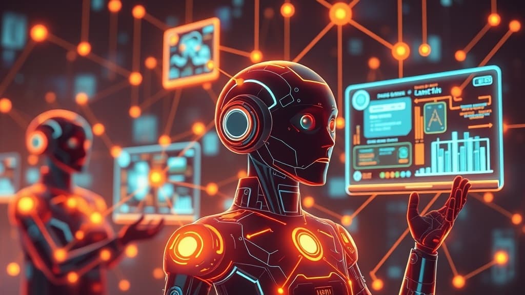 Autonomous AI robot system orchestrating tasks across interconnected digital interfaces