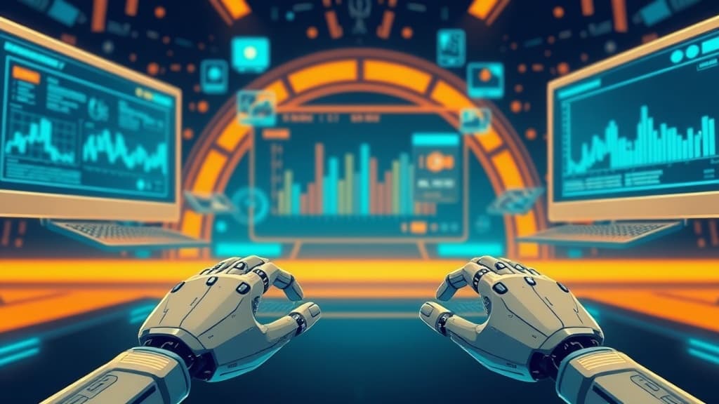 An AI agent orchestrating enterprise workflows across multiple SaaS applications on a futuristic dashboard