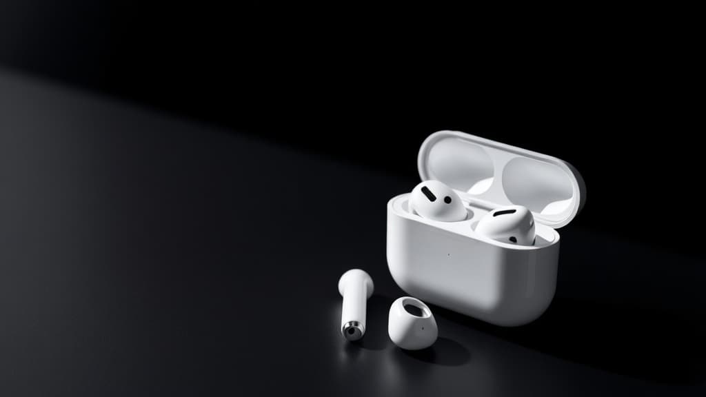 AirPods Pro 3 in their charging case on a white desk