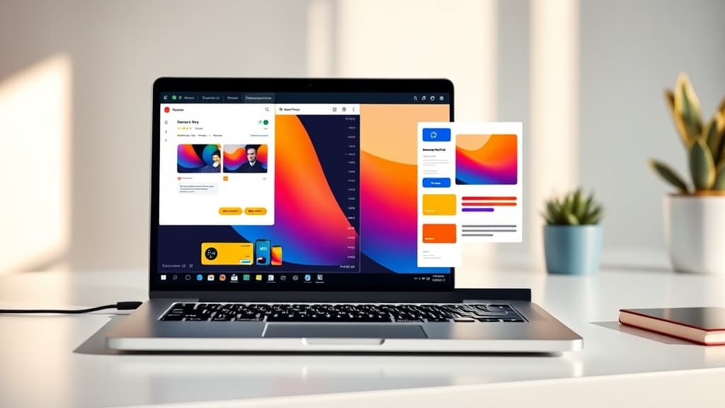Claude Design interface showing a chat prompt generating a polished product mockup on a laptop screen