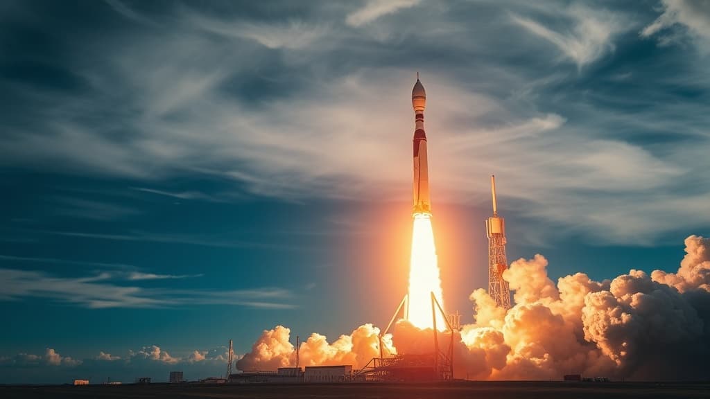 NASA SLS rocket launching from Kennedy Space Center carrying the Artemis II crew to the Moon