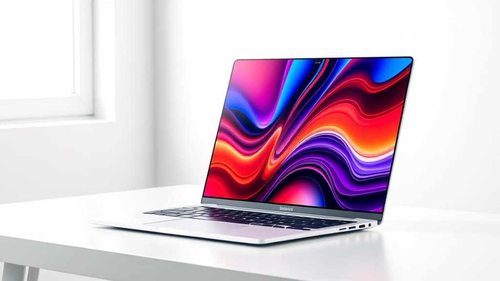 Asus Zenbook A16 in Zabriskie Beige open on a desk showing OLED display