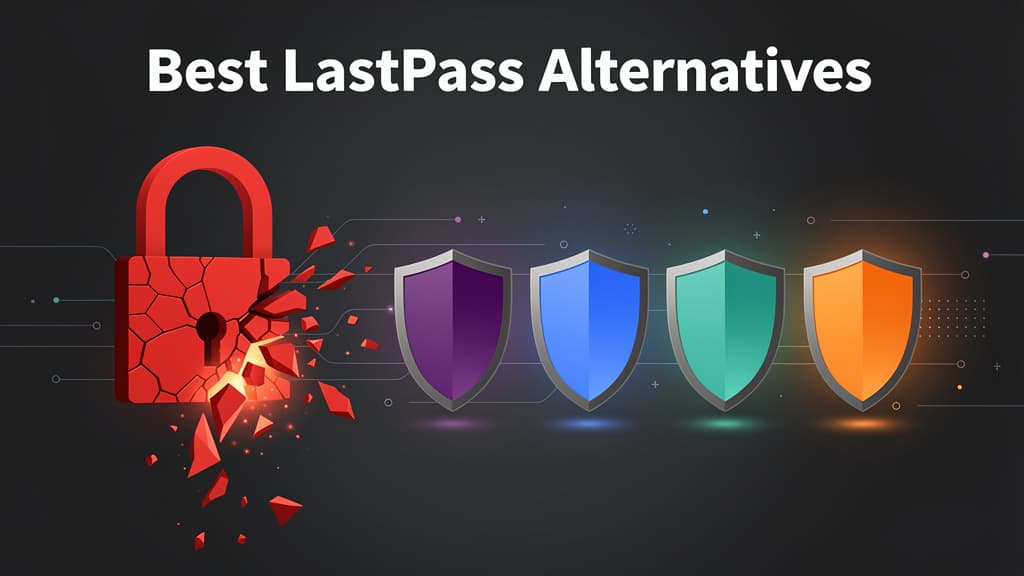 Five glowing vault icons arranged in a row on a dark charcoal gradient background, the leftmost icon dim and cracked, the others bright and intact, modern flat-vector hero illustration