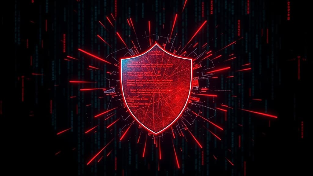 A browser window with a red warning shield overlay representing the Chrome WebGPU zero-day vulnerability CVE-2026-5281