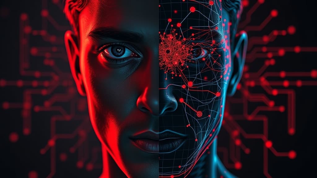 AI-generated face analysis showing deepfake detection technology at work