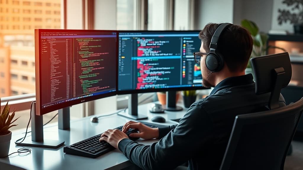 Developer workspace with multiple AI coding assistant interfaces on screen