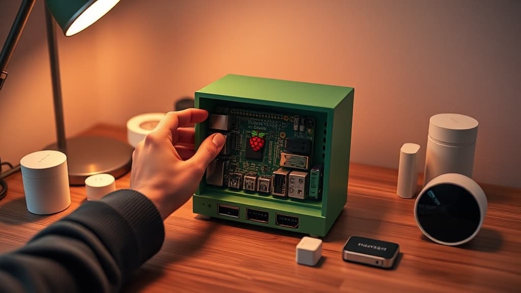 Home Assistant dashboard on a tablet mounted on a wall in a modern smart home