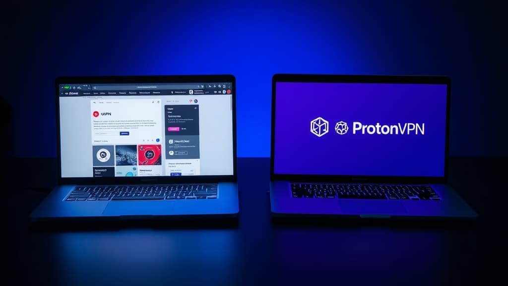 NordVPN and ProtonVPN app interfaces displayed side by side on a laptop screen