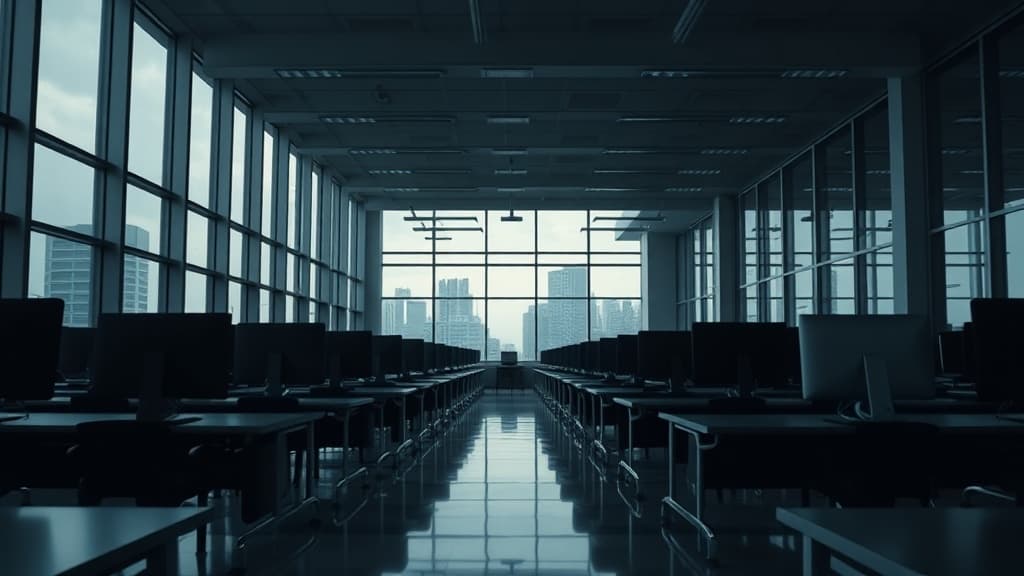 Oracle corporate headquarters with a layoff notice overlay symbolizing the 2026 workforce reduction