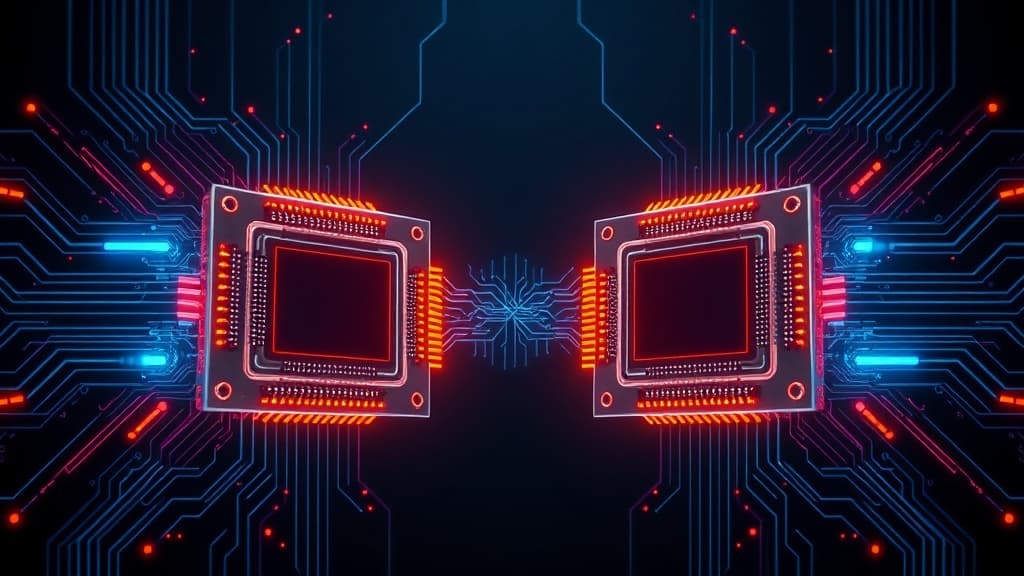 Side-by-side comparison graphic of Snapdragon X2 Elite and Apple M5 chip