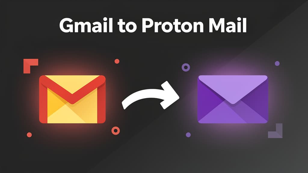 Laptop on a wooden desk showing the Proton Mail inbox next to a phone with Gmail open, soft daylight
